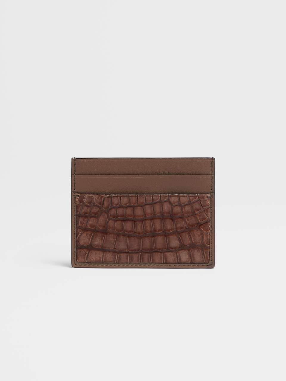 Beige Smooth Leather and Alligator Simple Card Case